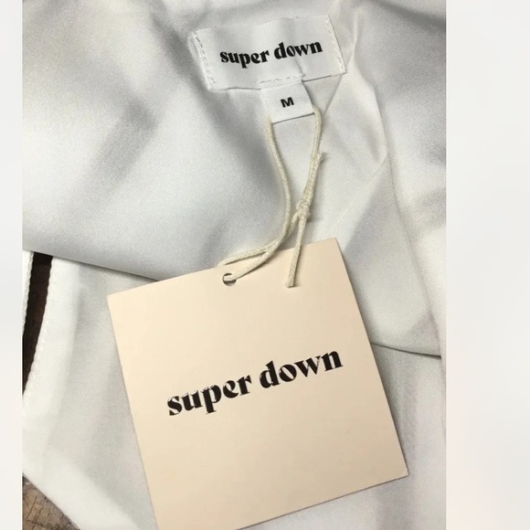 SUPERDOWN Tie Strap Mini Dress White Brown Stripes New NWT Revolve Size Medium - Picture 4 of 16